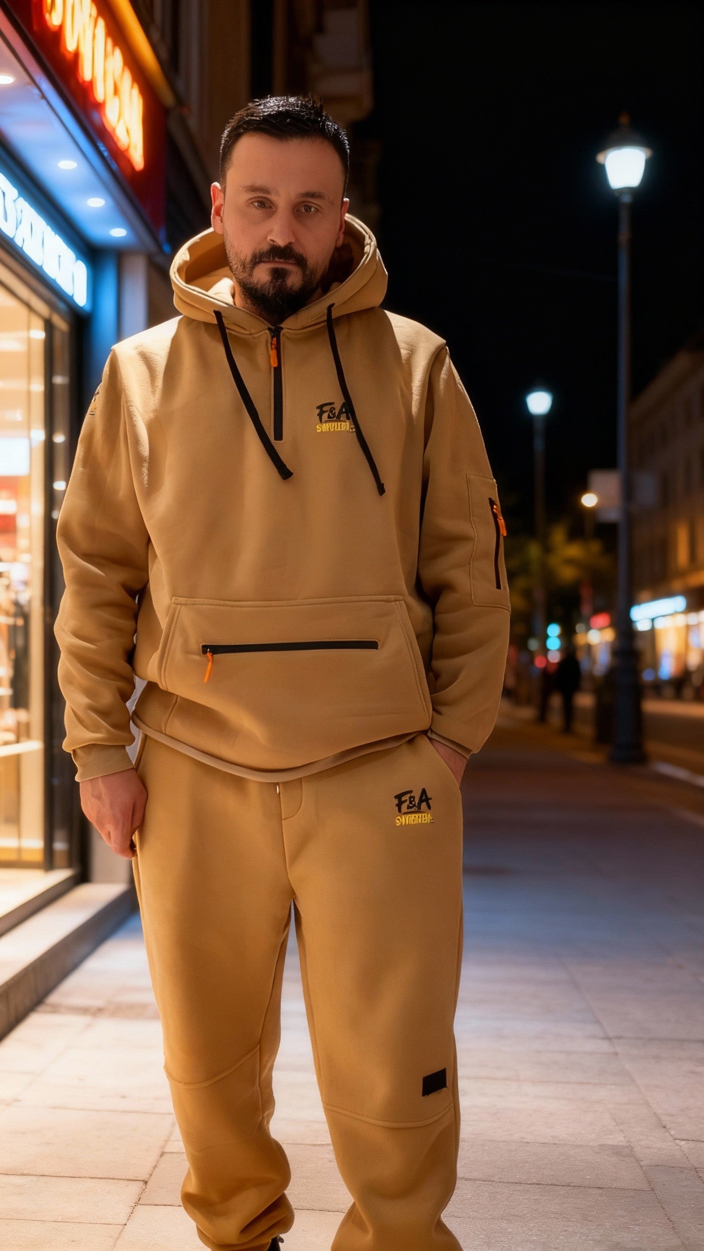 Huvtröja och joggingbyxor