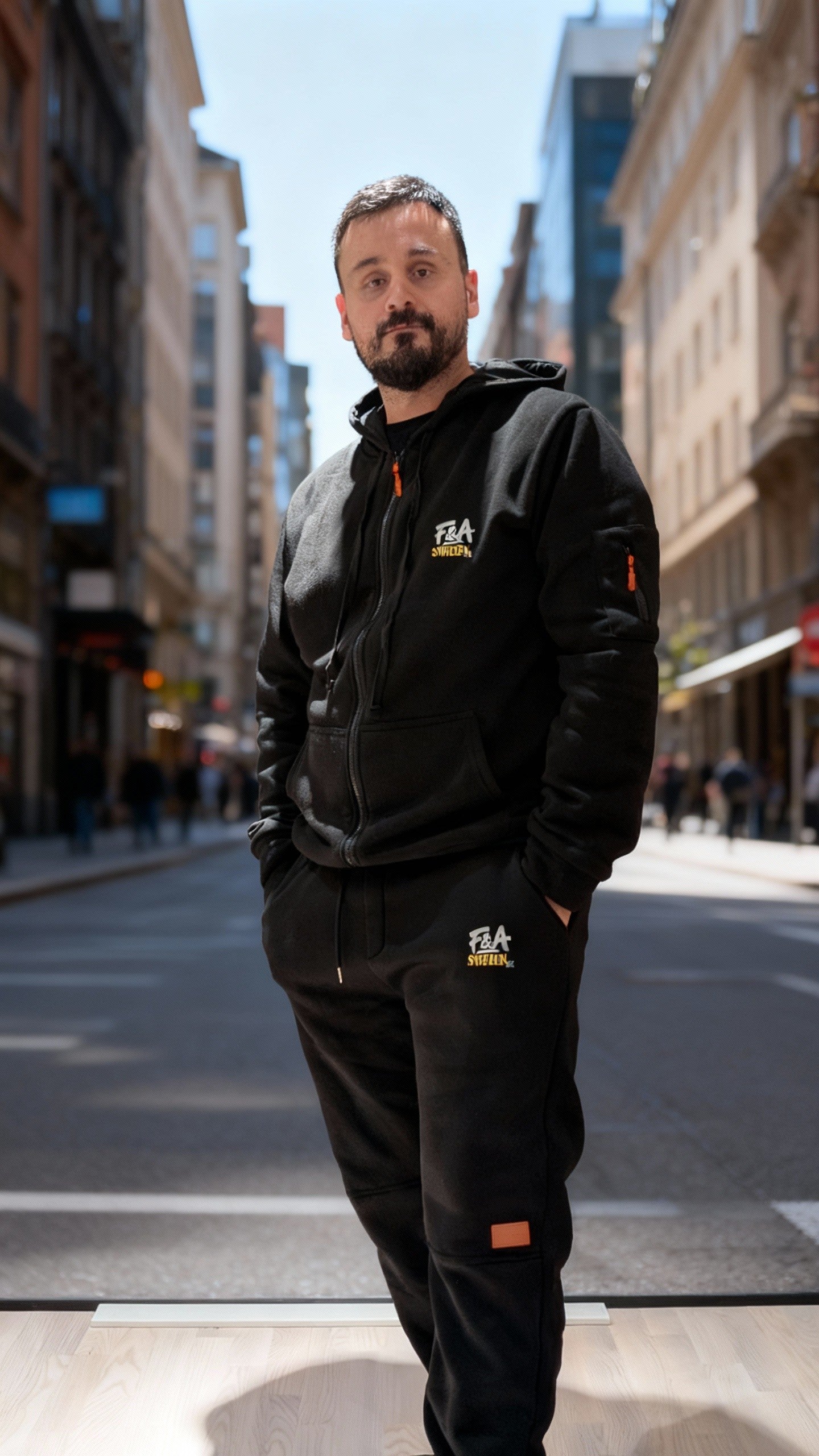 Huvtröja och joggingbyxor