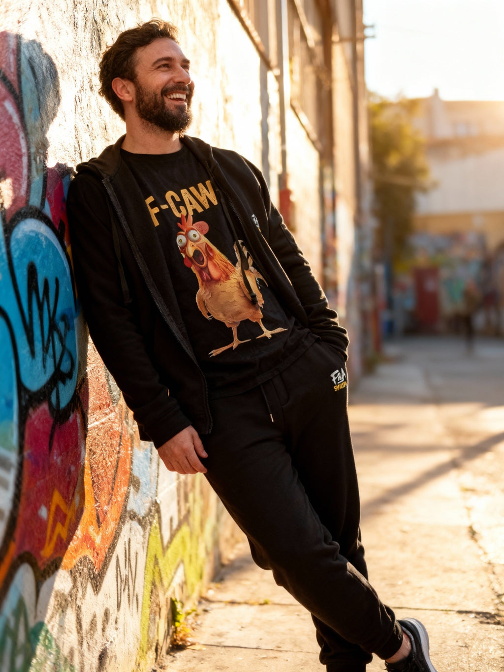 Huvtröja och joggingbyxor